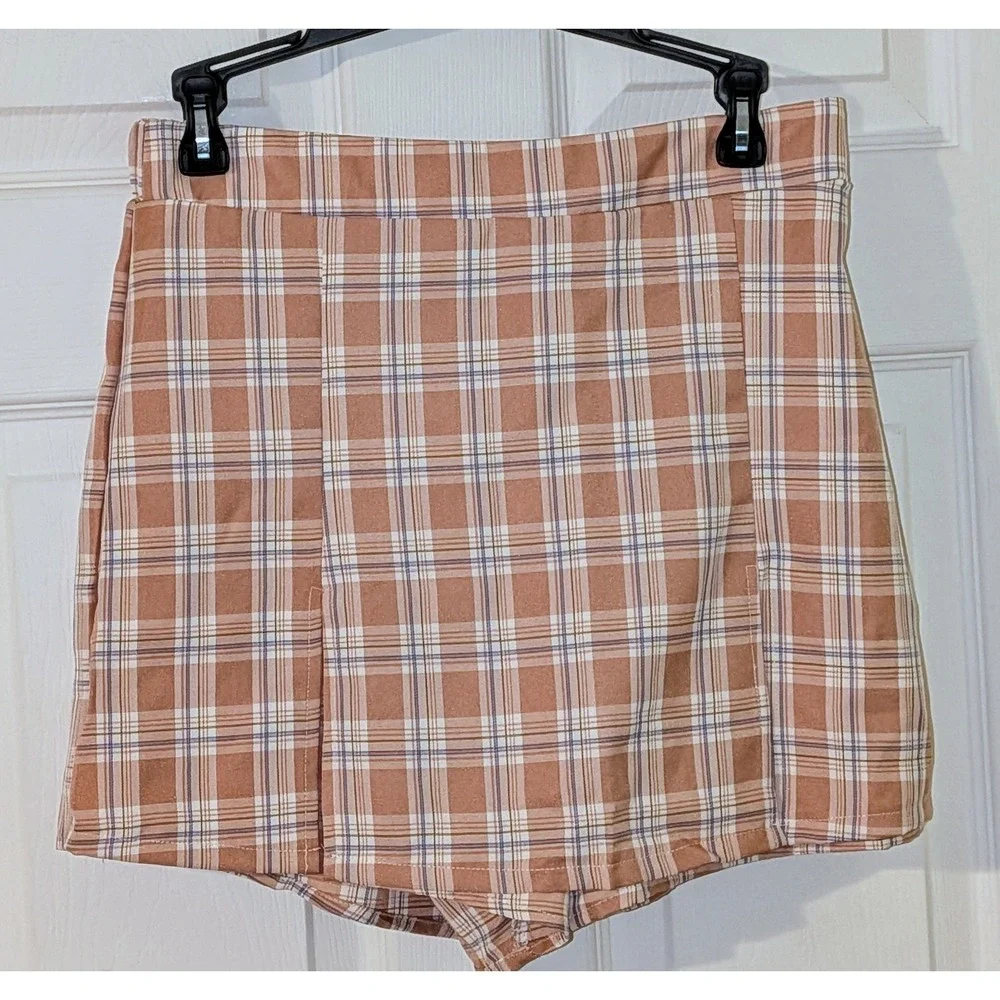 The Copper‎ Closet Blashe Plaid Mini Skirt Side Slit A-Line Size M NWT